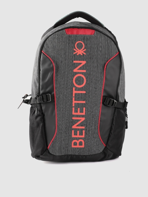 

United Colors of Benetton Unisex Charcoal Grey & Black Brand Logo 15 Inch Laptop Backpack