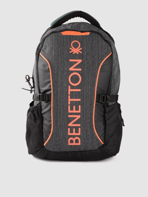 

United Colors of Benetton Unisex Black & Orange Brand Logo Print 15 Inch Laptop Backpack