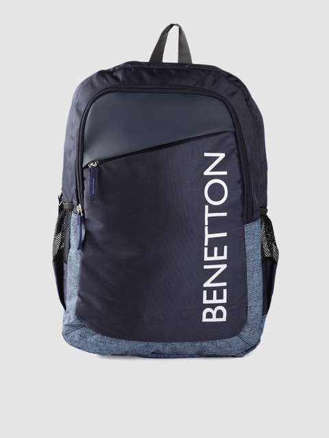 

United Colors of Benetton Unisex Navy & White Brand Logo Print 15 Inch Laptop Backpack, Navy blue