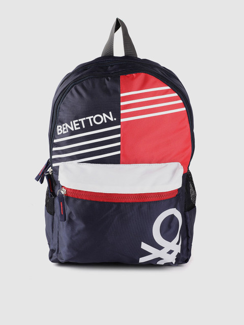 

United Colors of Benetton Unisex Navy Blue & Red Brand Logo Print 15 Inch Laptop Backpack