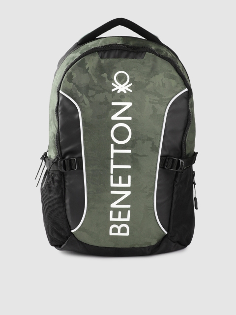 

United Colors of Benetton Unisex Olive Green & Black Brand Logo 15 Inch Laptop Backpack