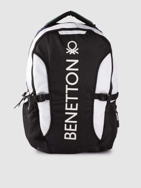 

United Colors of Benetton Unisex Black & White Brand Logo Print 15 Inch Laptop Backpack