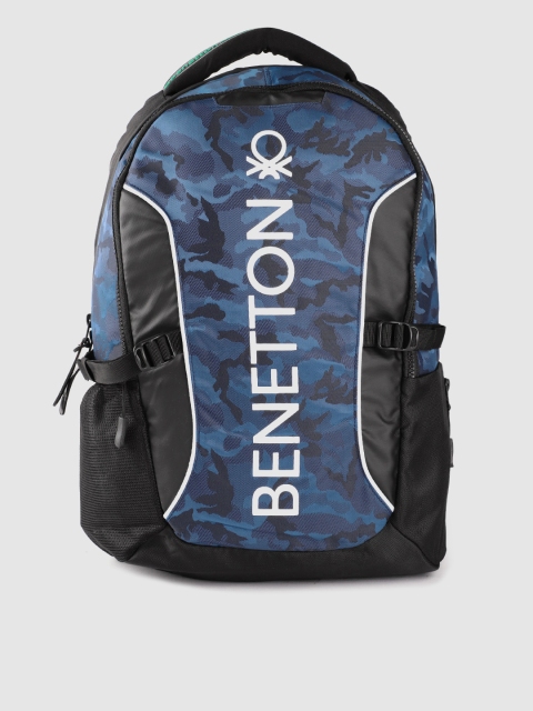 

United Colors of Benetton Blue & Black Camouflage Pattern 15 Inch Laptop Backpack