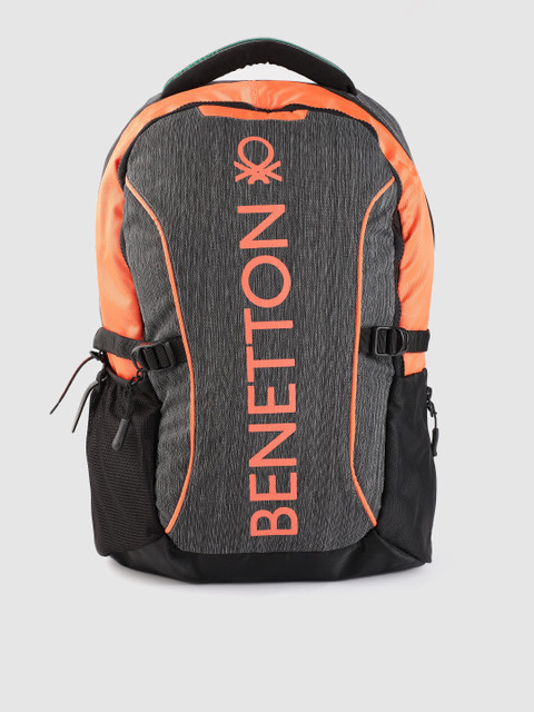 

United Colors of Benetton Unisex Charcoal Grey & Orange Brand Logo 15 Inch Laptop Backpack