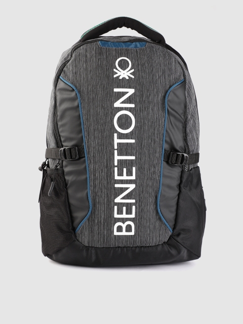 

United Colors of Benetton Unisex Charcoal Grey & White Brand Logo 15 Inch Laptop Backpack