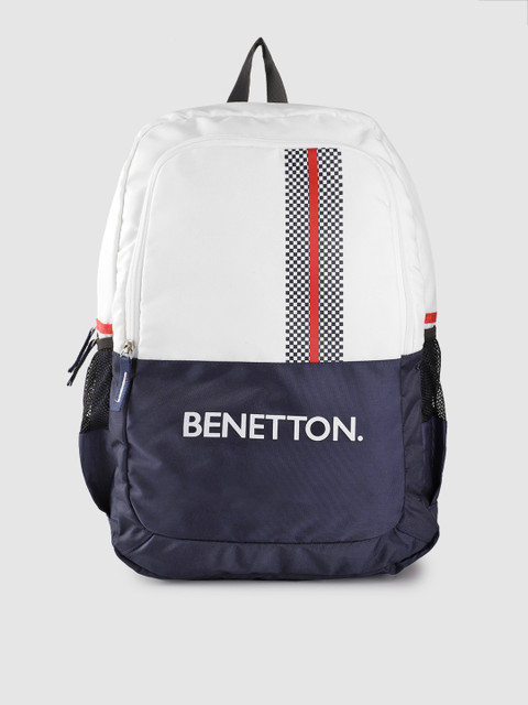

United Colors of Benetton Unisex White & Navy Brand Logo Print 15 Inch Laptop Backpack
