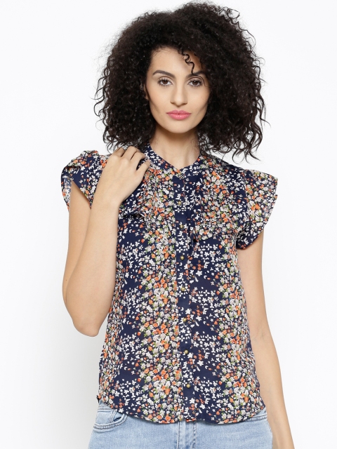 

SASSAFRAS Women Navy Blue Printed Casual Shirt