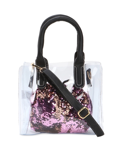 

FOREVER 21 Transparent Embellished PU Structured Handheld Bag