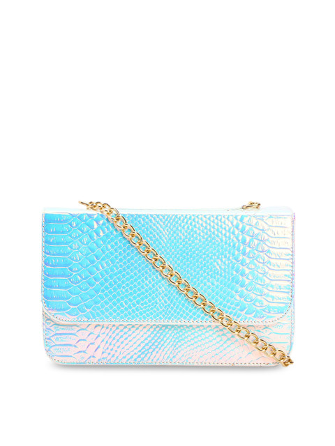 

FOREVER 21 Blue Animal Textured PU Structured Metallic Sling Bag