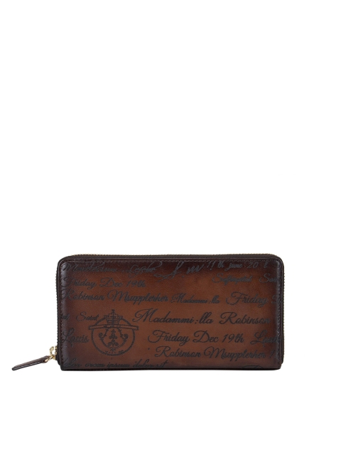 

Da Milano Women Brown & Navy Blue Textured Leather Zip Around Wallet