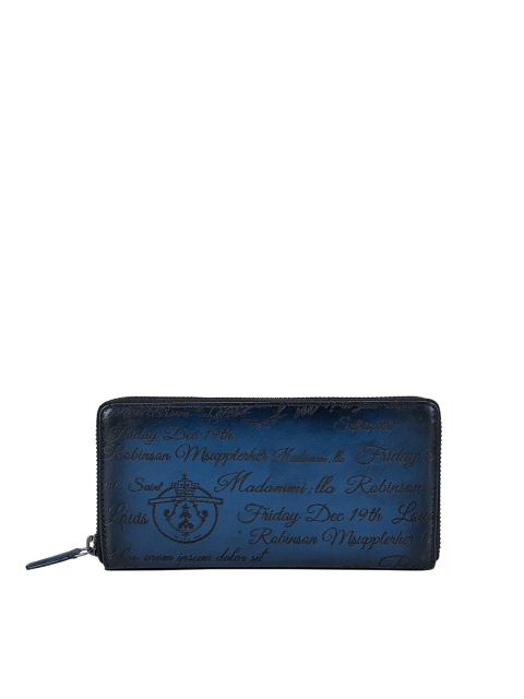 

Da Milano Women Blue & Black Textured Zip Around Wallet