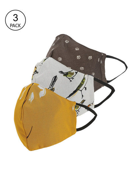 

THREAD MUSTER Women Pack Of 3 3-Ply Reusable Cotton Cloth Face Masks, Brown