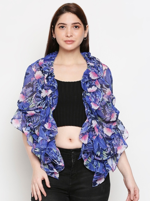 

Get Wrapped Women Blue Printed Scarf