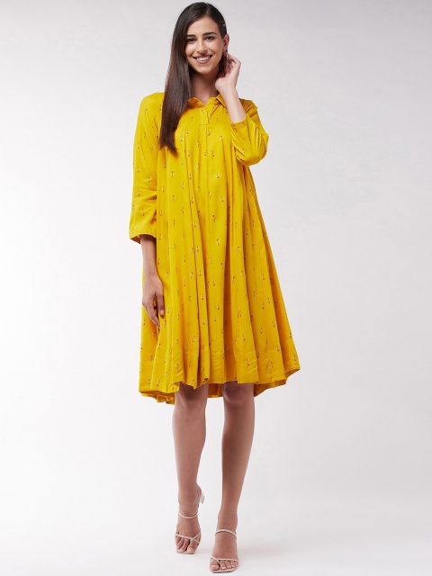 

InWeave Yellow Printed A-Line Dress