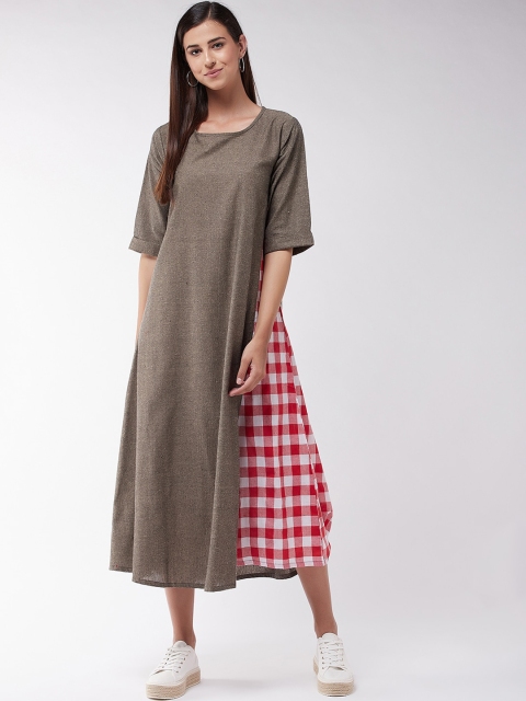 

InWeave Brown Checked A-Line Midi Dress