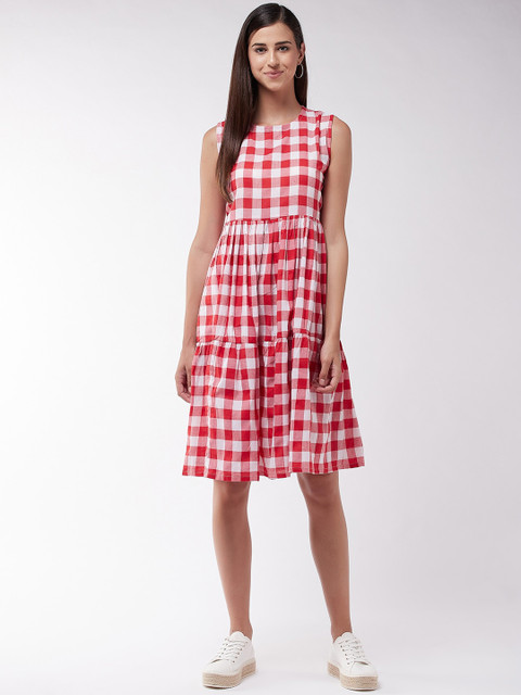 

InWeave Red Checked Fit and Flare Dress