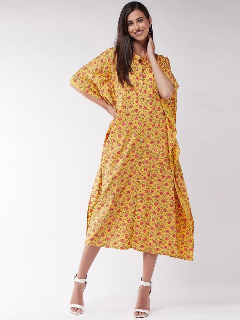 

InWeave Yellow Floral A-Line Midi Dress