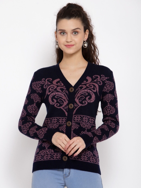 

Kalt Women Navy Blue & Pink Cardigan