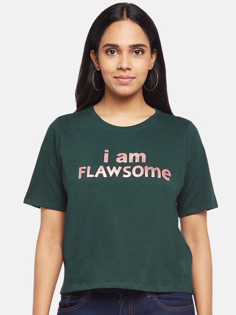 

People Women Green Typography Printed T-shirt