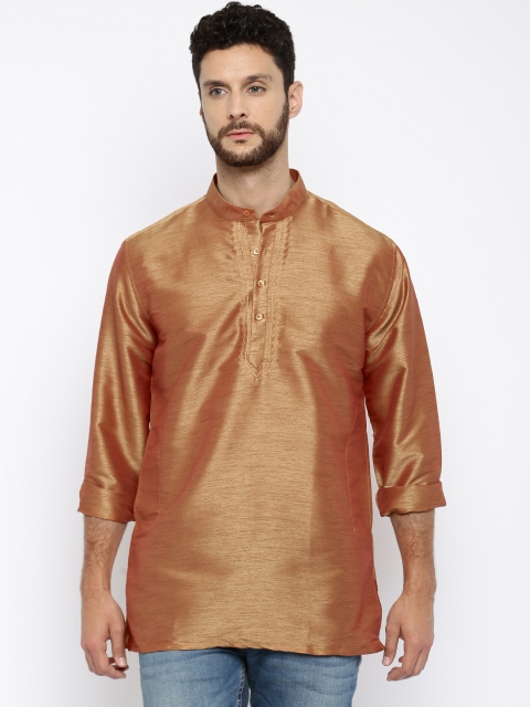 

British Club Men Red & Gold-Toned Solid Straight Kurta