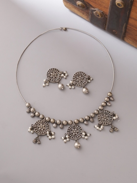 

Infuzze Oxidized Silver-Plated & Off-white Beaded Jewellery Set