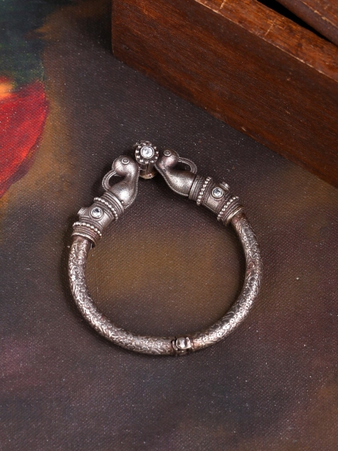 

Infuzze Oxidised Silver-Plated & White Stone-Studded Bangle