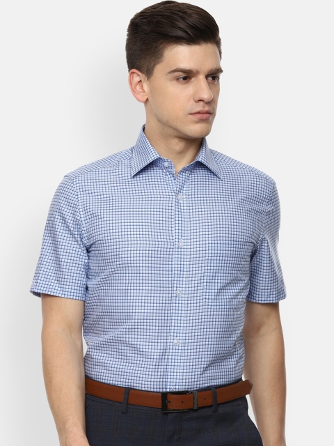 

Louis Philippe Men Blue Micro Checks Opaque Checked Casual Shirt