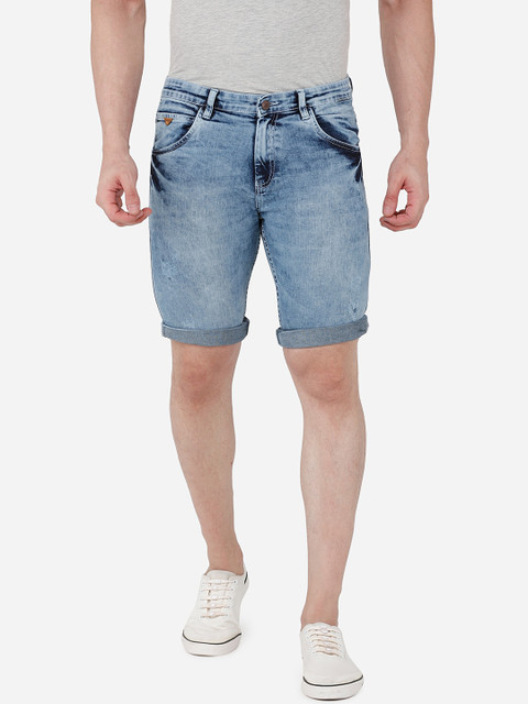 

beevee Men Blue Washed Denim Shorts