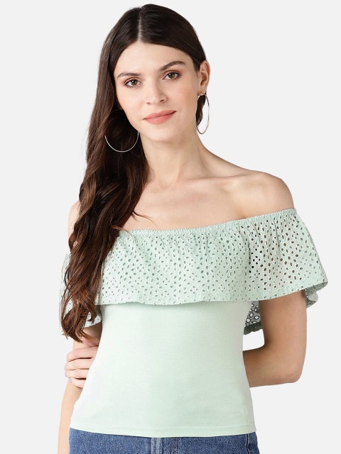 

FIVE STONES Sea Green Off-Shoulder Bardot Top