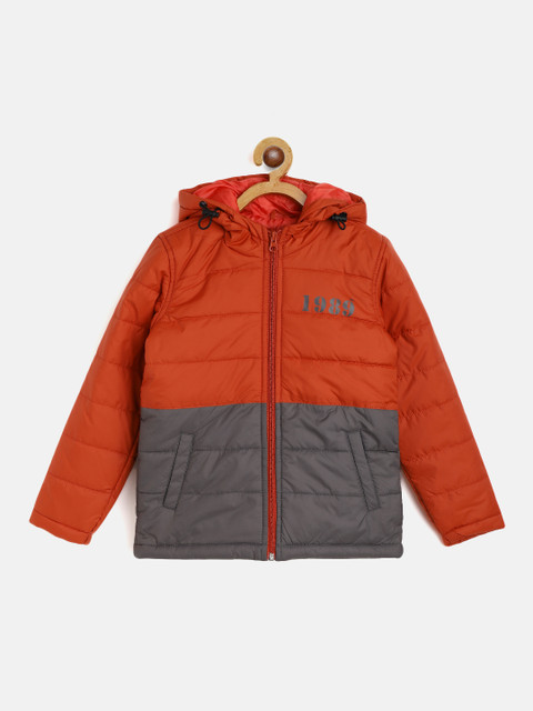 

Killer Boys Orange & Charcoal Grey Colourblocked Hooded Padded Jacket