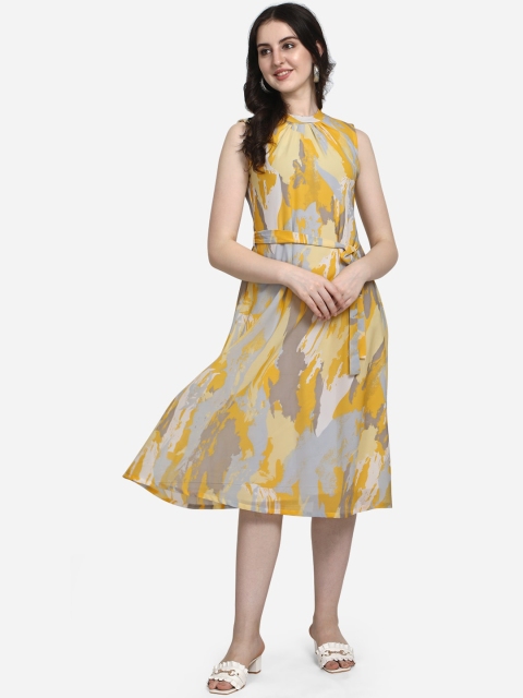 

Fbella Yellow Tie and Dye Georgette Dress