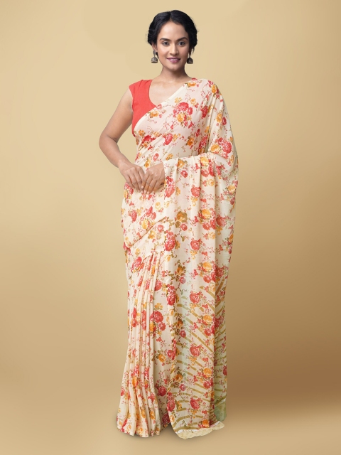 

Unnati Silks Women Yellow Woven Design, White