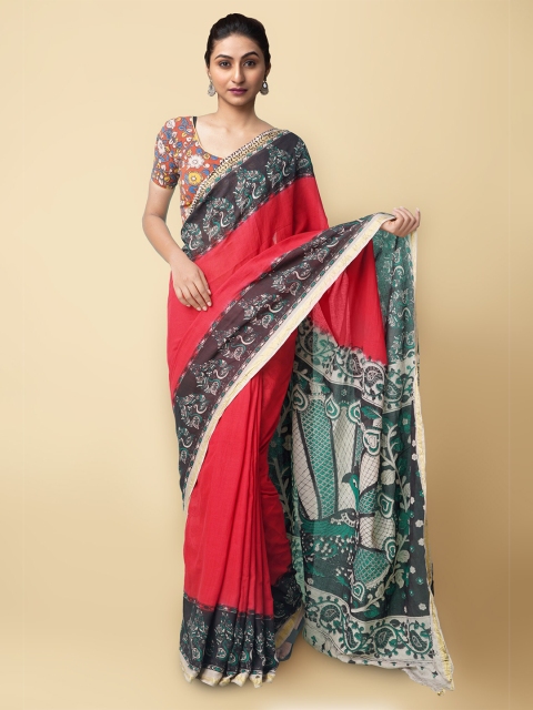 

Unnati Silks Red Kalamkari Pure Cotton Handloom Kanjeevaram Saree