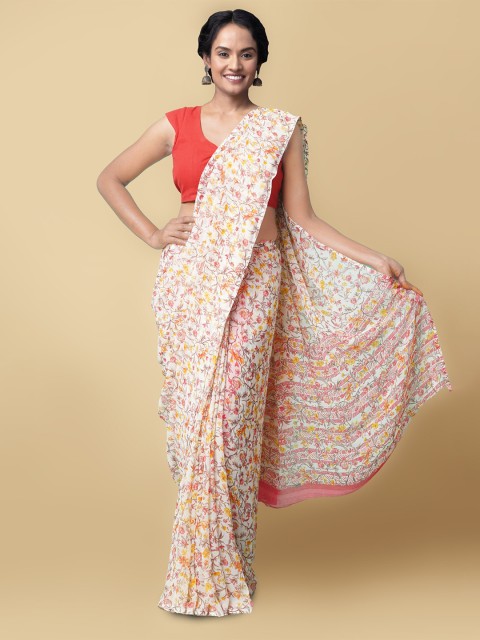 

Unnati Silks Women Cream Woven Design, White