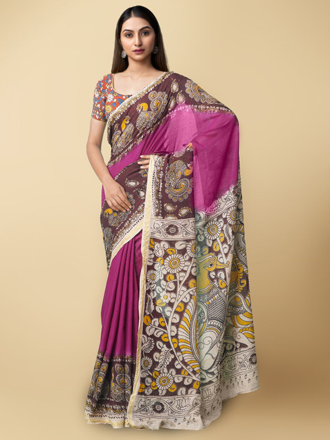 

Unnati Silks Purple Kalamkari Pure Cotton Handloom Kanjeevaram Saree