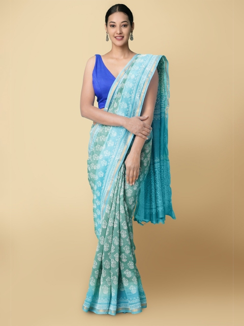 

Unnati Silks Women Green Woven Design, Turquoise blue