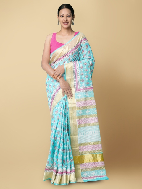 

Unnati Silks Women Turquoise Blue Woven Design