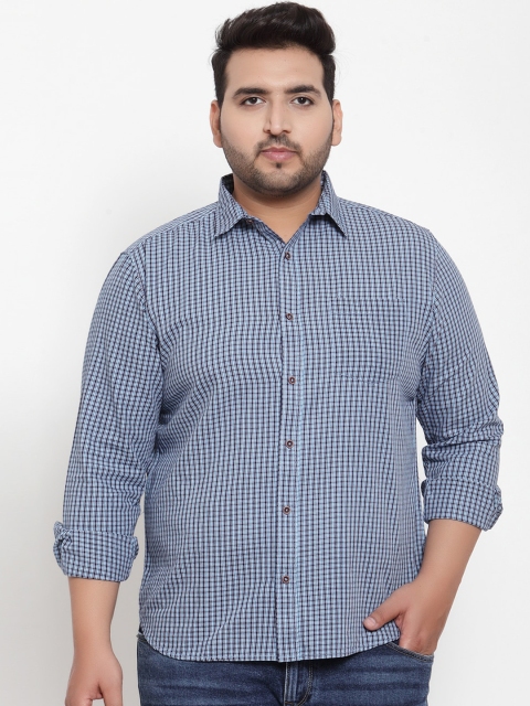 

plusS Men Blue Opaque Checked Casual Shirt