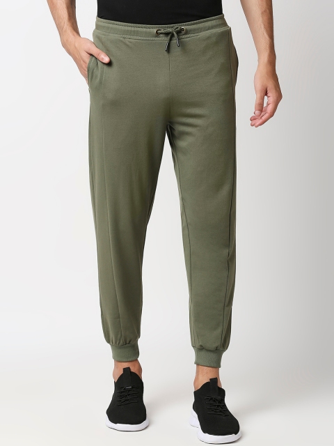 

Bewakoof Men Olive Green Solid Cotton Cut & Sew Joggers