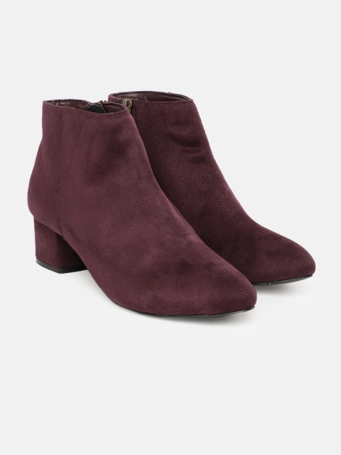 

DressBerry Women Burgundy Solid Mid-Top Heeled Boots