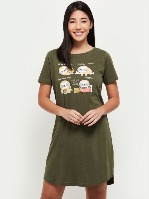 

MAX Women Green Printed Round Neck Lounge Dress