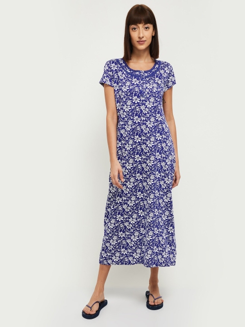 

max Blue Printed Pure Cotton Midi Nightdress
