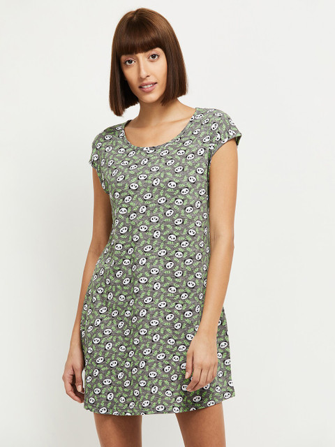 

MAX Women Grey Printed Short Sleeves Lounge Dress