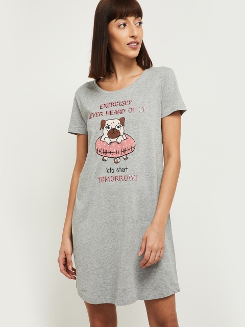 

max Grey Melange Printed Sleep Shirt