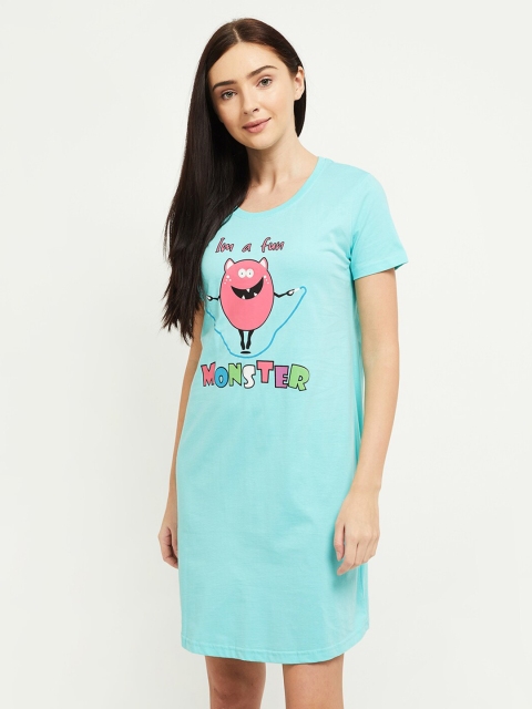 

max Women Light Blue Graphic Printed Round Neck Sleep Shirts