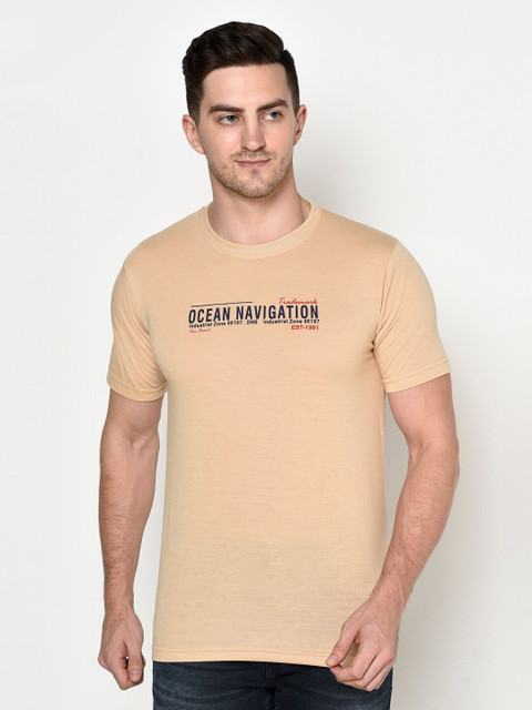 

ELEGANCE Men Beige & Black Typography Printed T-shirt