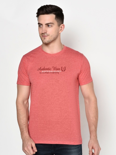 

ELEGANCE Men Coral & Red Typography Printed T-shirt