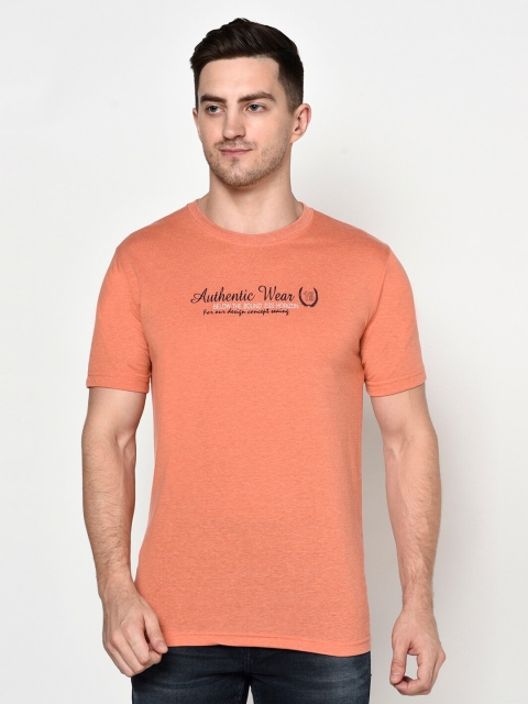 

ELEGANCE Men Orange Typography Printed T-shirt