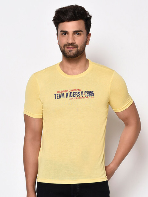 

ELEGANCE Men Yellow Typography Printed T-shirt