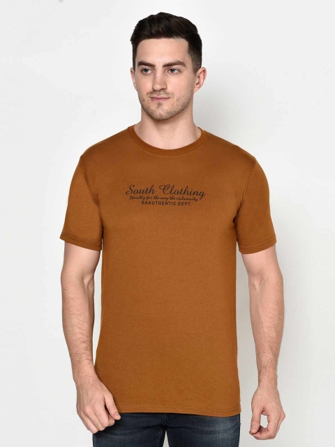 

ELEGANCE Men Rust & Black Typography Printed T-shirt